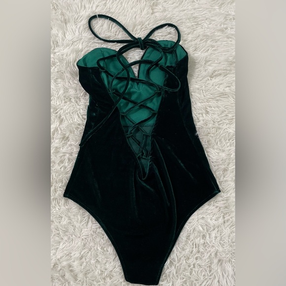 Fairy Whimsigoth Grunge Sabrina Carpenter Velvet Corset Bustier Green Bodysuit M - Picture 10 of 14